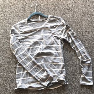 Women’s long sleeve grey and white striped shirt
